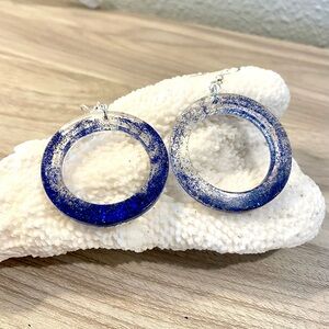 33. Elegant Blue and Silver beach wave Hoop Earrings